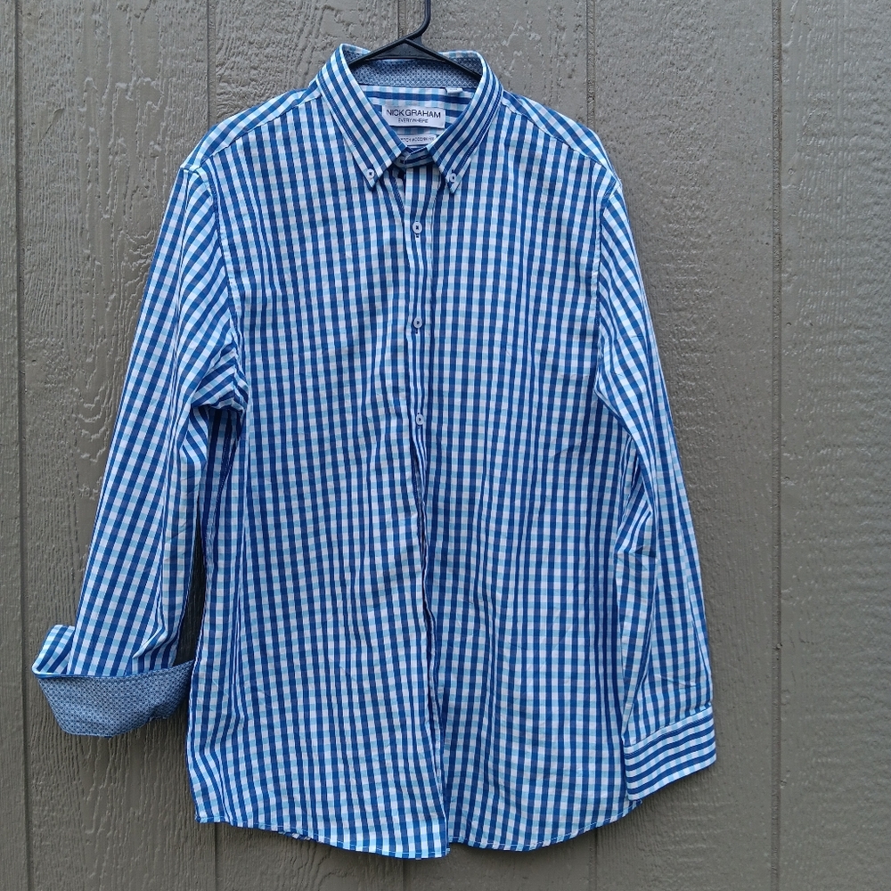 NICK GRAHAM Everywhere Stretch Modern Fit Blue & White Button Down Shirt XL